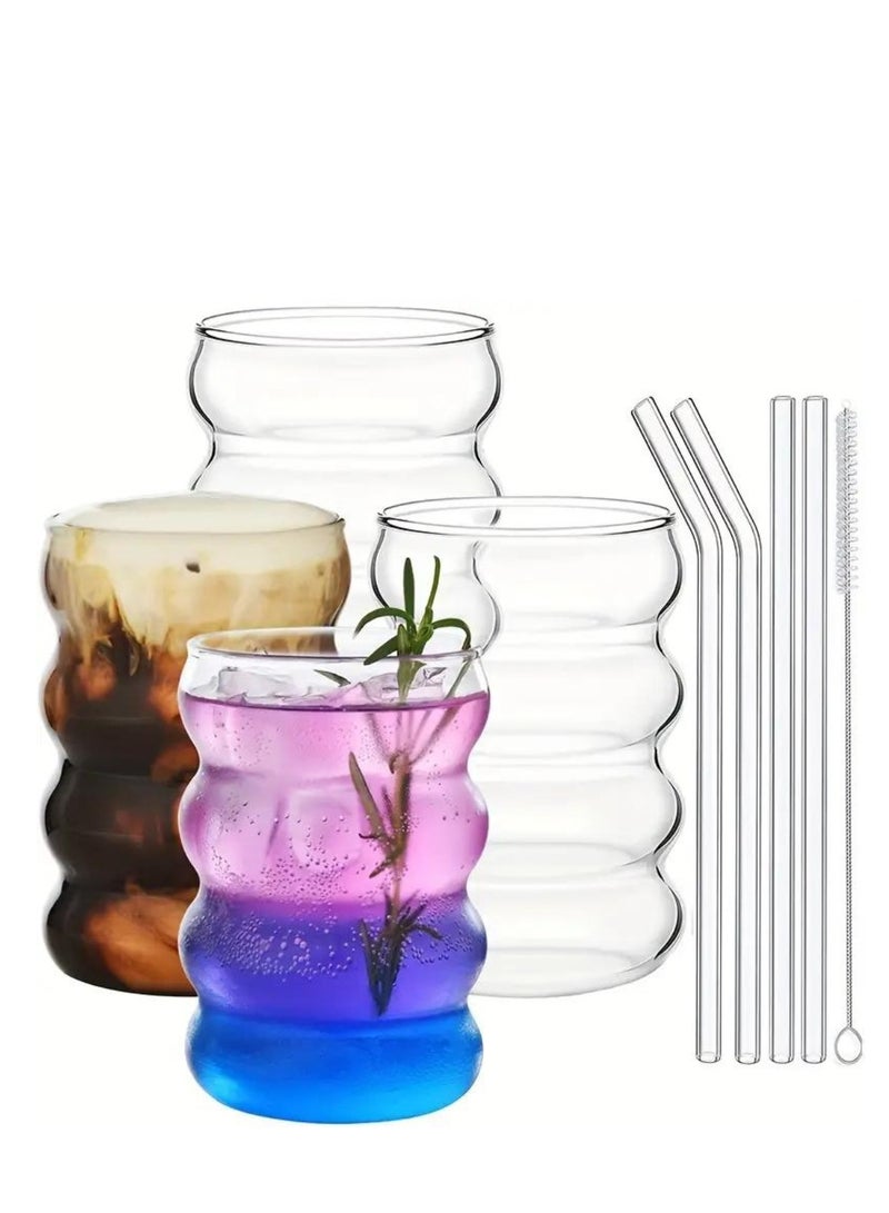 Ripple Shaped Drinking Glasses with Straws 330 ML (Set of 4)