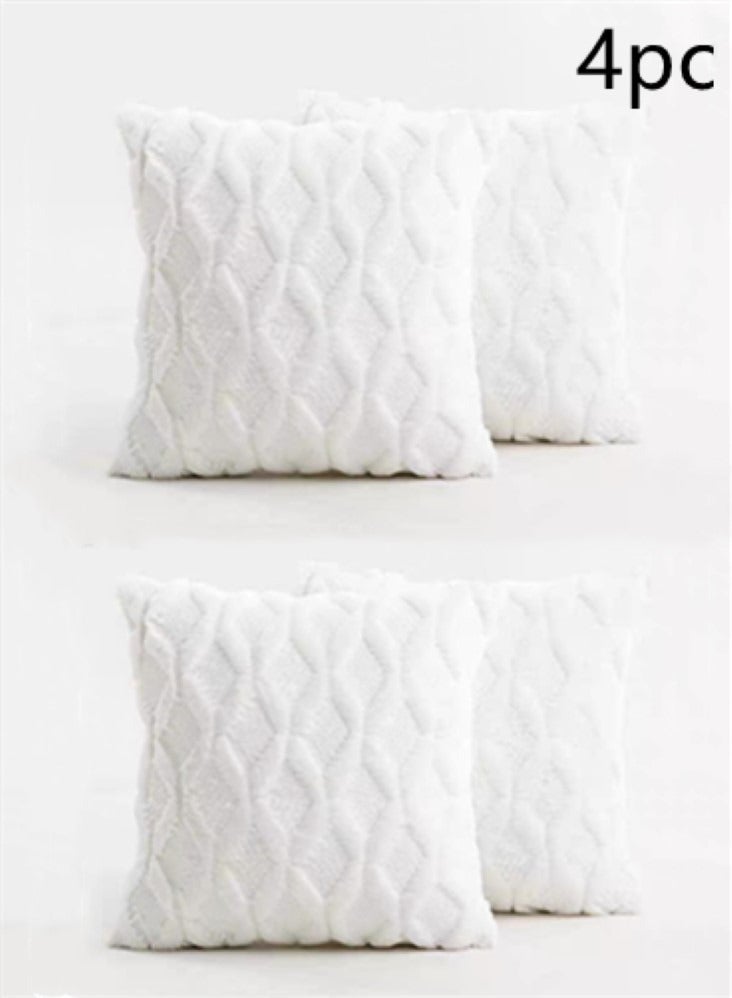 4-Piece INS Geometric Villi Pillow Cover Throw Pillowcase Sofa Pillow Cover White 45 x 45 Centimeter