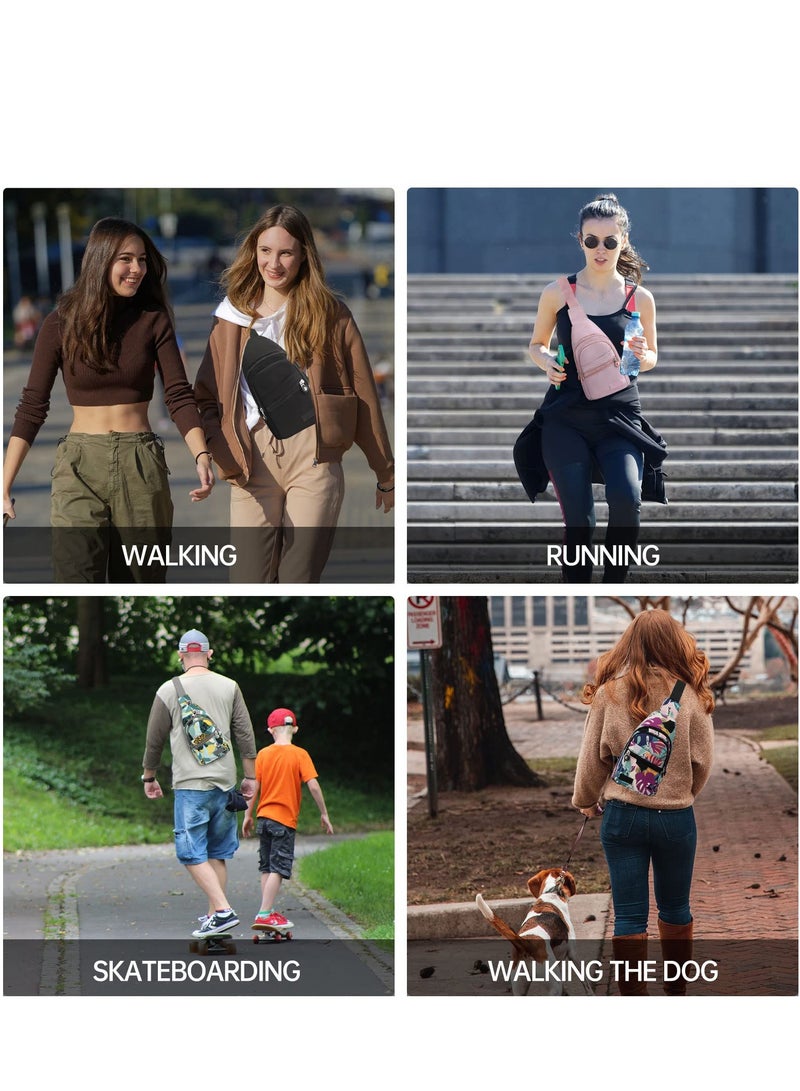 Sling Bag Backpack, Anti Theft Chest Shoulder Bag Crossbody Gym Daypack with Earphone Hole for Outdoor Cycling Travel Hiking Men Women(BLACK)