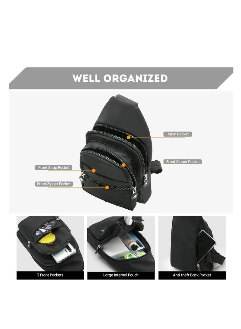 Sling Bag Backpack, Anti Theft Chest Shoulder Bag Crossbody Gym Daypack with Earphone Hole for Outdoor Cycling Travel Hiking Men Women(BLACK)