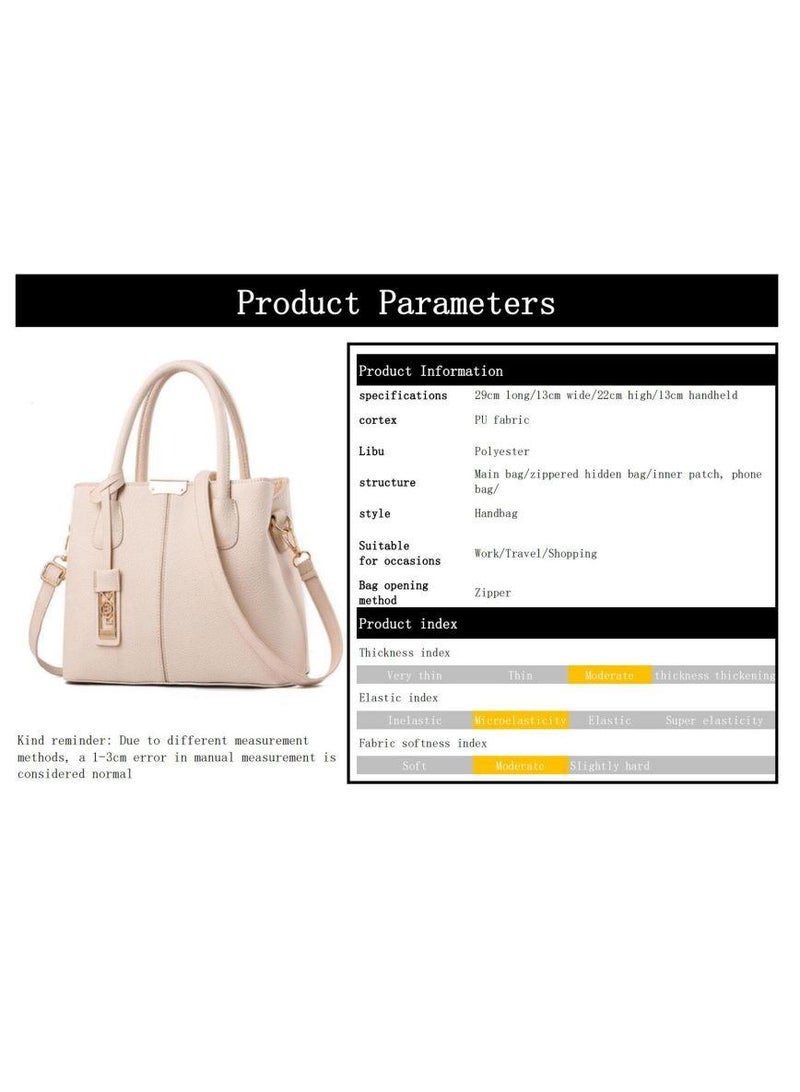 Leather Satchel Handbag Beige