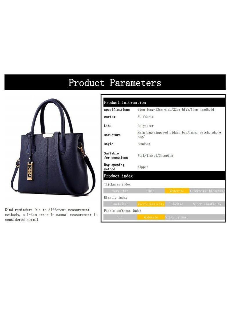 Leather Satchel Handbag Dark Blue