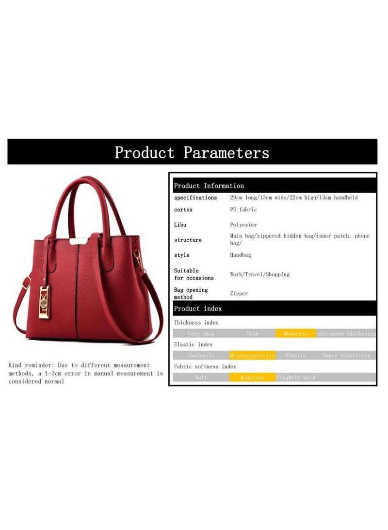 Leather Satchel Handbag Red