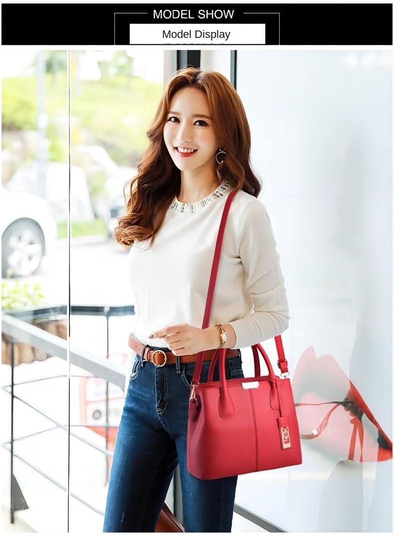 Leather Satchel Handbag Red