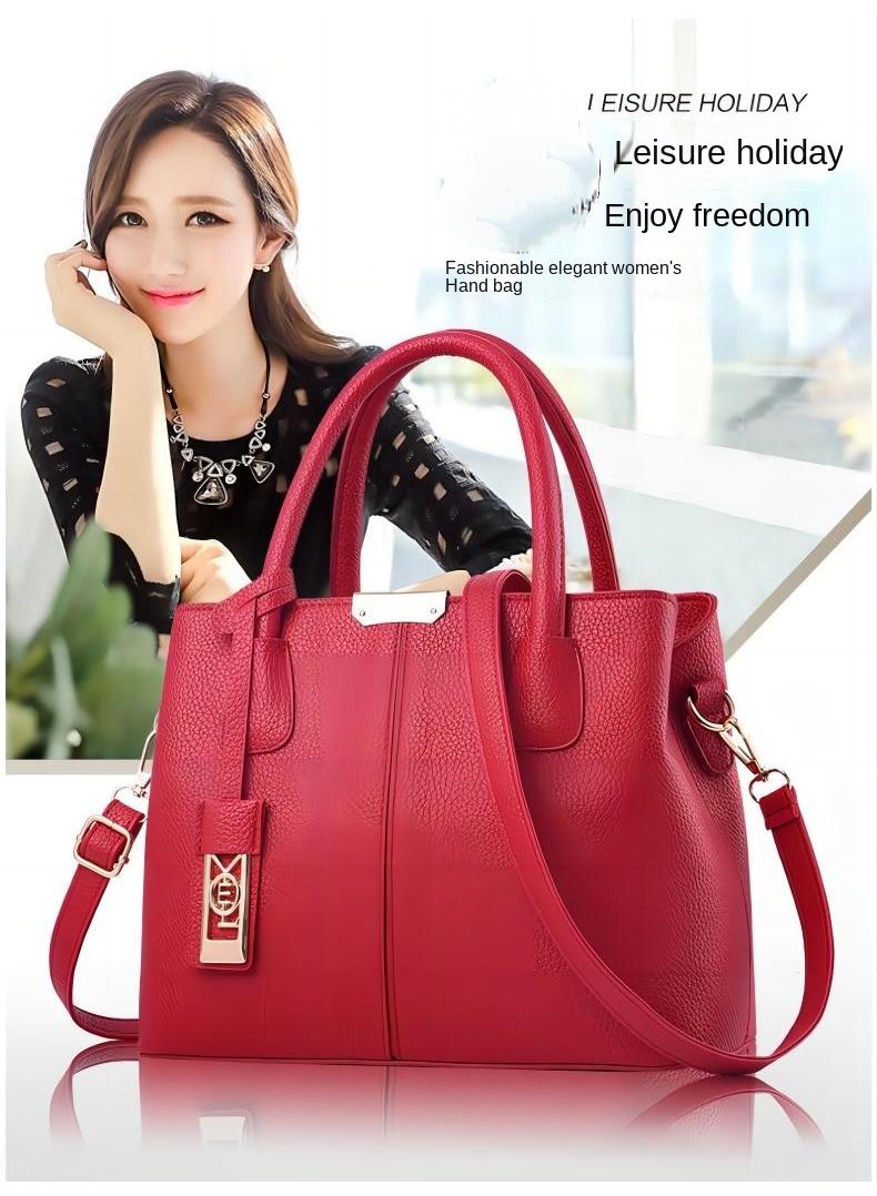 Leather Satchel Handbag Red
