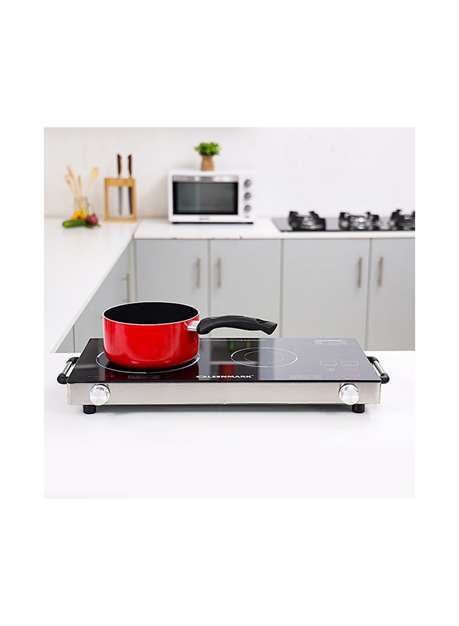 Double Burner Infrared Cooker - Portable- Isolated handles - Overheat & Over current Protection - Timer Function - LED Display - Child Lock Function 3600 W OMIC2280S Black