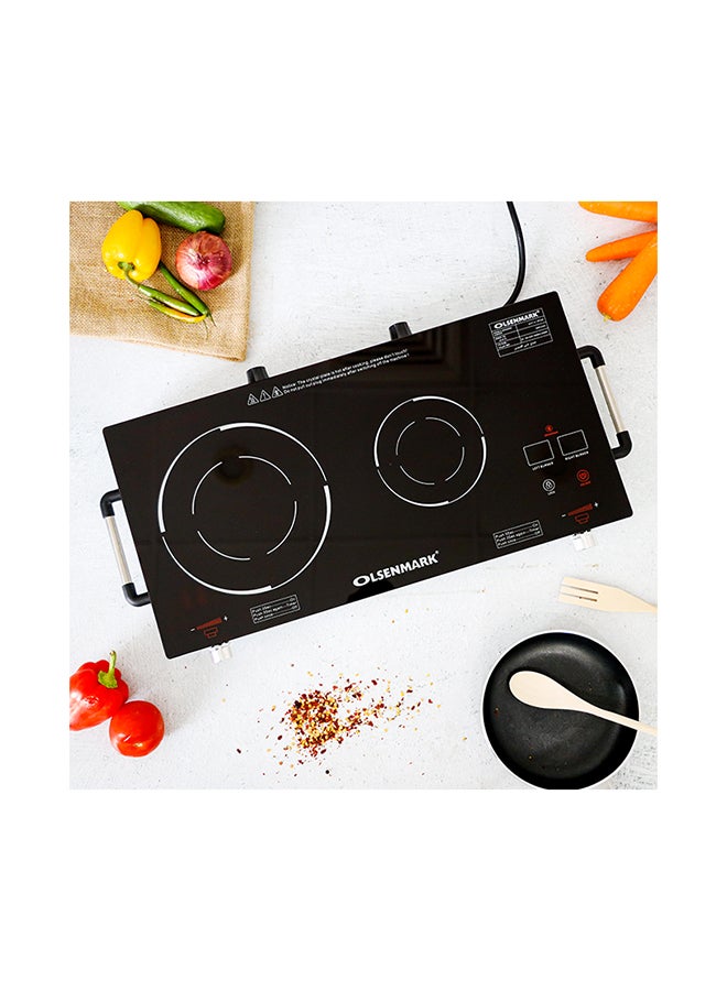 Double Burner Infrared Cooker - Portable- Isolated handles - Overheat & Over current Protection - Timer Function - LED Display - Child Lock Function 3600 W OMIC2280S Black