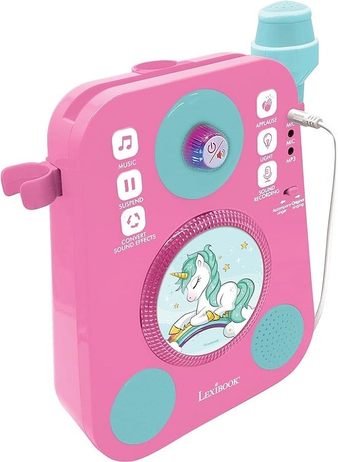 Lexibook Unicorn Musical Lighting Speaker with 2 microphones, demo songs, MP3 plug, pink/blue, K140UNI
