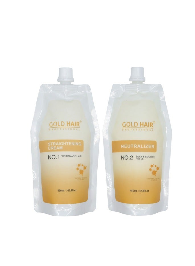 Gold Hair Professional Hair Treatment Straightening and Neutralizer Set (Step 1 and 2) For Damage Hair