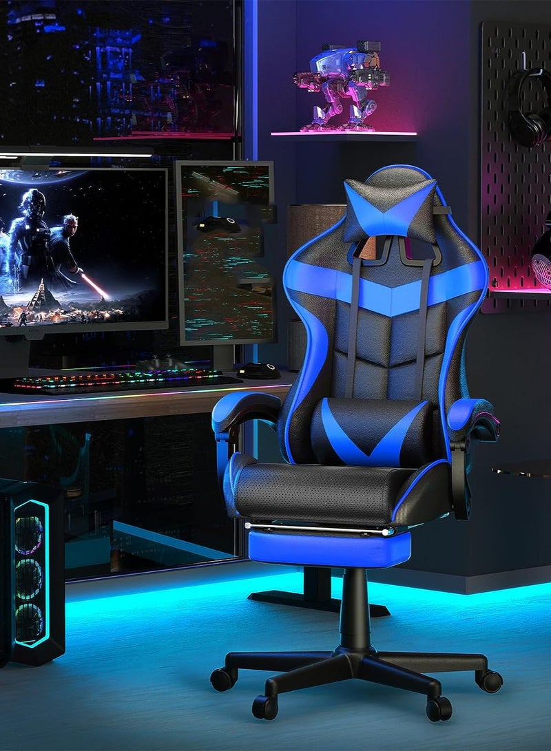 Gaming Chair PU Leather Office Chair High Back Computer Desk Chair Big Video Game Chair Racing Chair Executive Swivel Chair Ergonomic Recliner Chair with Footrest for Home Office