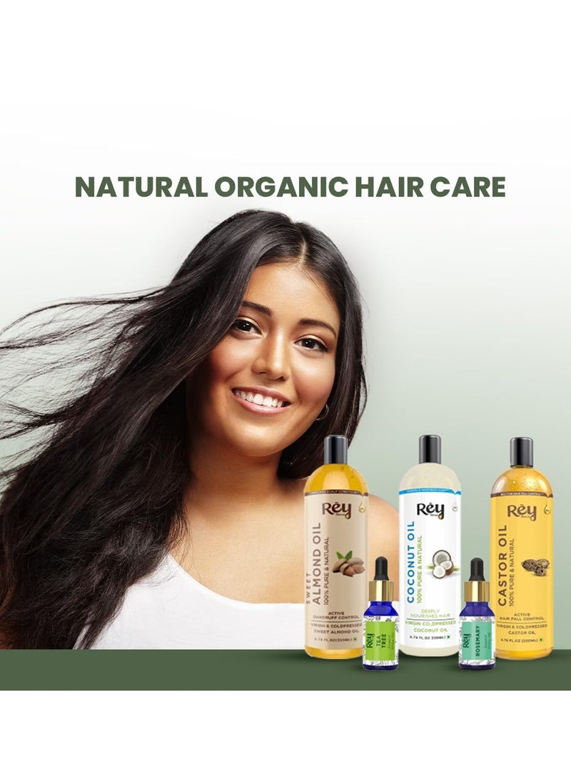 Rey Naturals Complete Hair Care Kit Castor Oil Coconut Oil Almond Oil Rosemary Oil Teatree Oil 630G