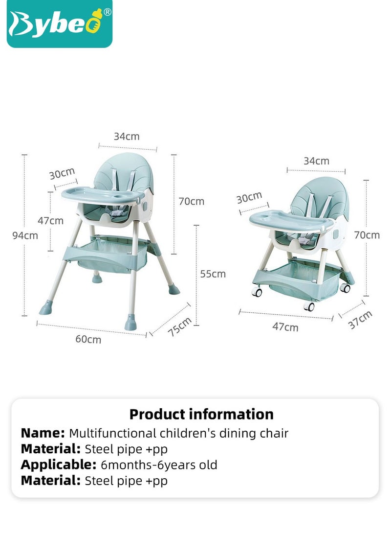 4-in-1  Baby High Chair, Convertible Dining Chair for Kids, Babies Rocker, Sofa Chair, Infant Feeding Booster Seat with Dinner Tray, Wheels, Footrest, Safety Belt and Cushion, for Babies and Toddlers