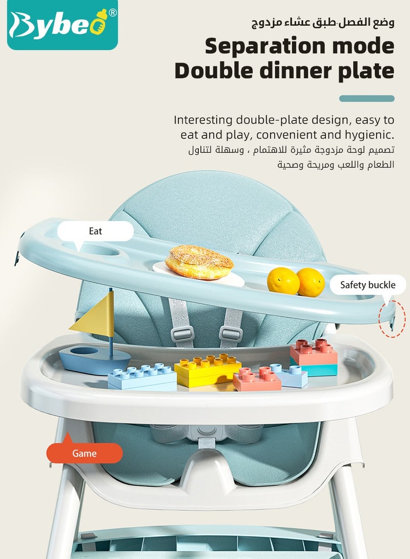 4-in-1  Baby High Chair, Convertible Dining Chair for Kids, Babies Rocker, Sofa Chair, Infant Feeding Booster Seat with Dinner Tray, Wheels, Footrest, Safety Belt and Cushion, for Babies and Toddlers