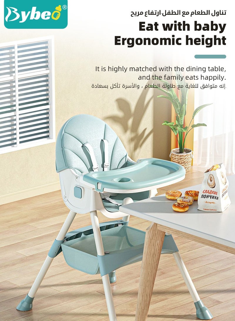 4-in-1  Baby High Chair, Convertible Dining Chair for Kids, Babies Rocker, Sofa Chair, Infant Feeding Booster Seat with Dinner Tray, Wheels, Footrest, Safety Belt and Cushion, for Babies and Toddlers