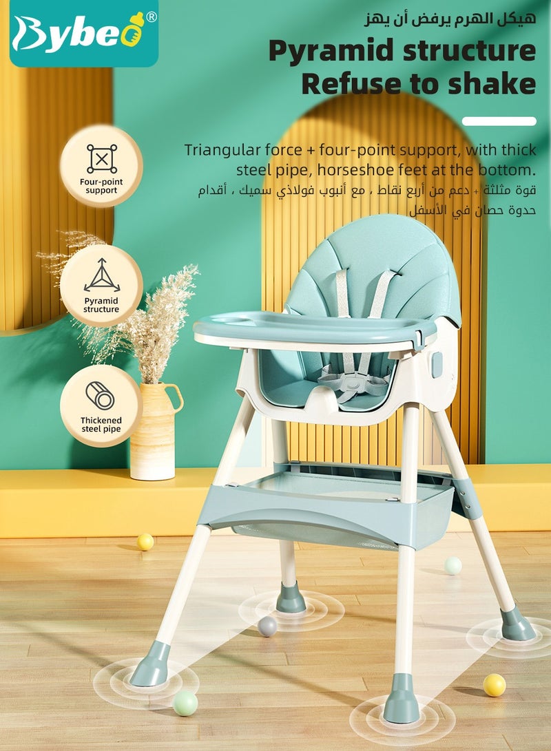 4-in-1  Baby High Chair, Convertible Dining Chair for Kids, Babies Rocker, Sofa Chair, Infant Feeding Booster Seat with Dinner Tray, Wheels, Footrest, Safety Belt and Cushion, for Babies and Toddlers