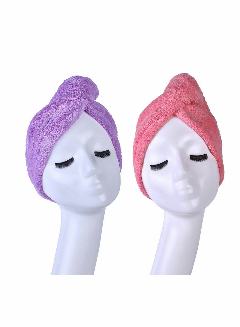 Microfiber Quick Drying Hair Towel Wrap, Absorbent Turban Head Wrap with Button, Anti Frizz Hair, Drastically Reduce Hair Drying Time, 2pcs
