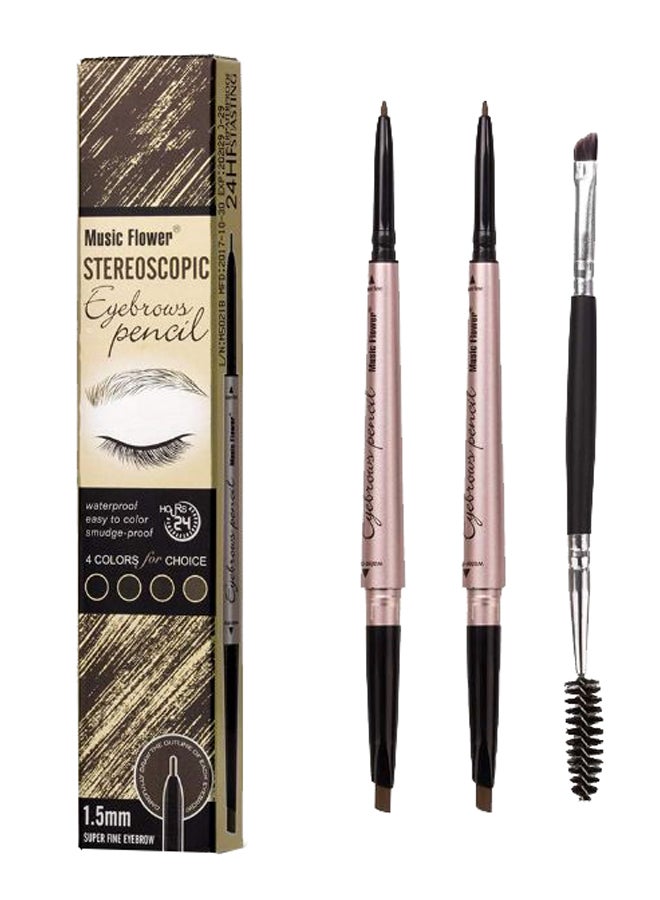 2-Piece Dual End Eyebrow Pencil Set With Brush Brown