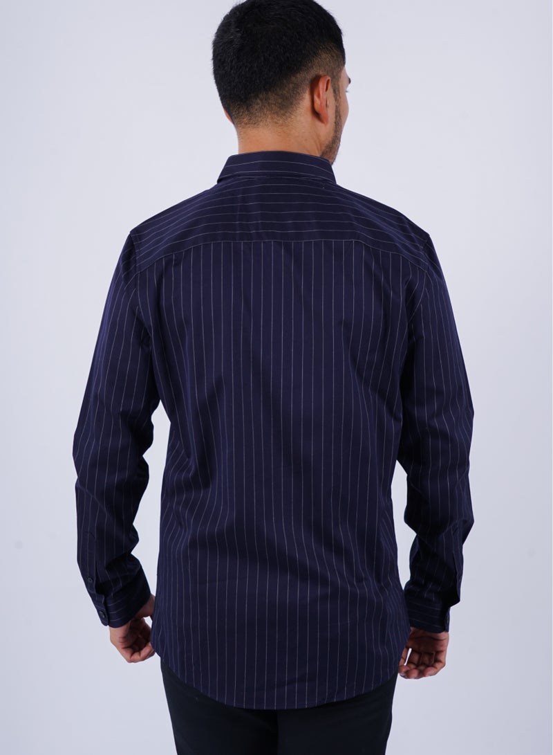 Men’s Autumn Shirt Long Sleeves Collared Neck– Electric Blue