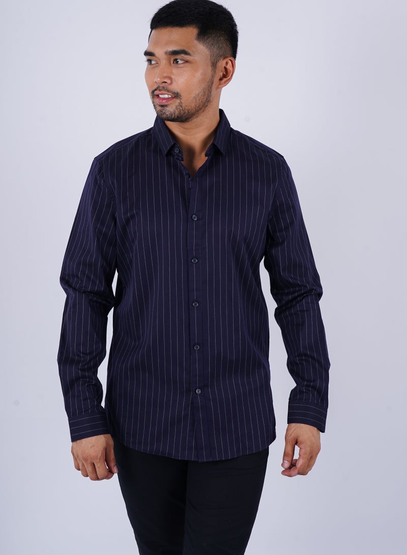 Men’s Autumn Shirt Long Sleeves Collared Neck– Electric Blue