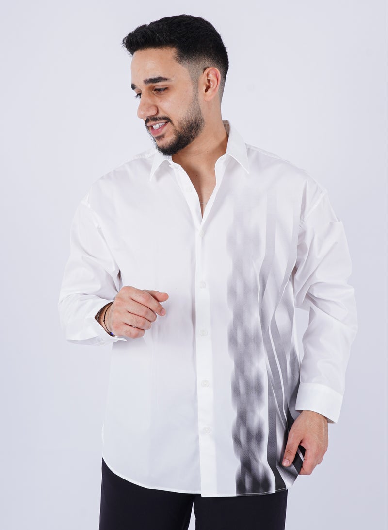 Men’s Shaded Printed Casual Relaxed Shirt in Bright White