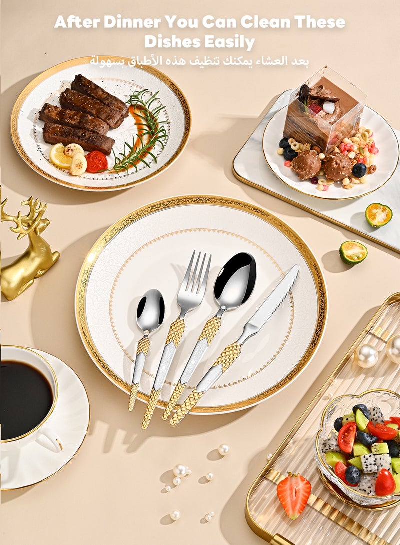 24-Piece Stainless Steel Cutlery Set with Laser Engraving For Kitchen