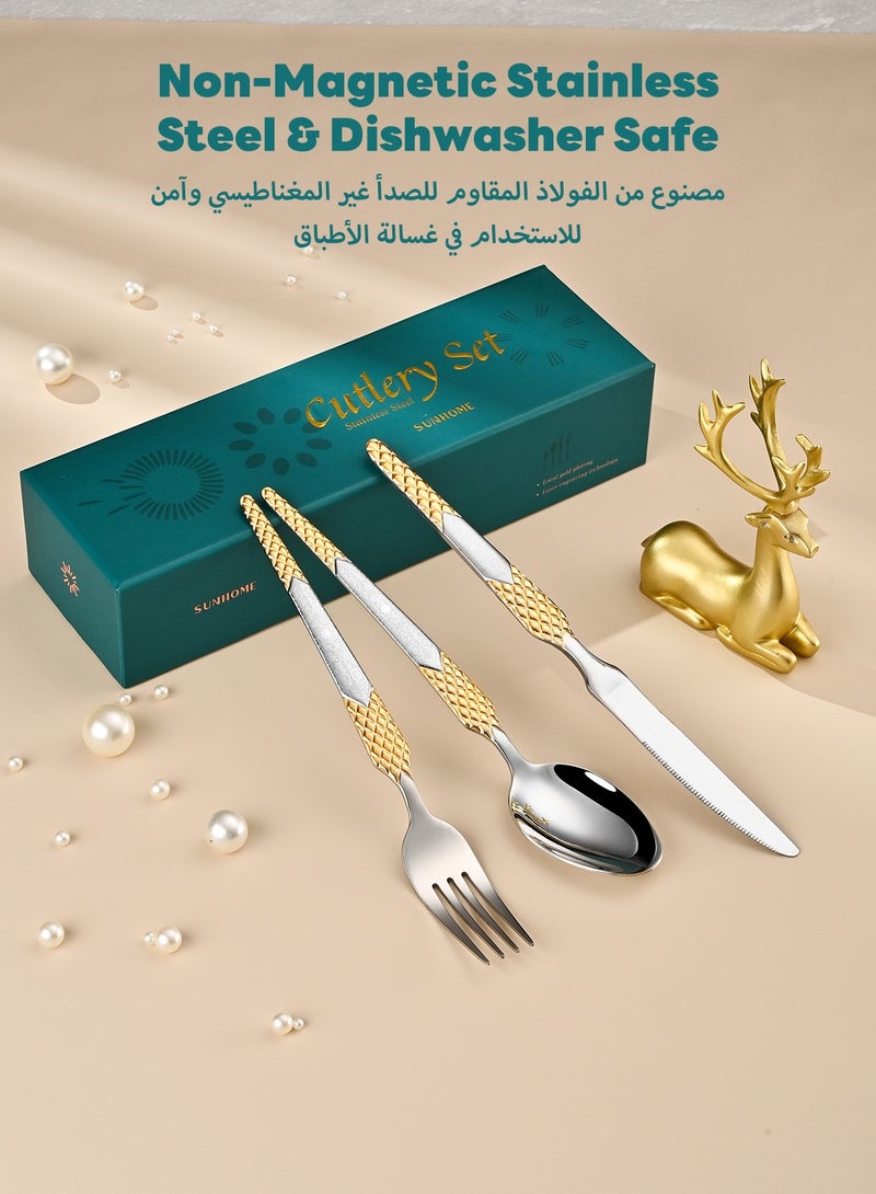 24-Piece Stainless Steel Cutlery Set with Laser Engraving For Kitchen