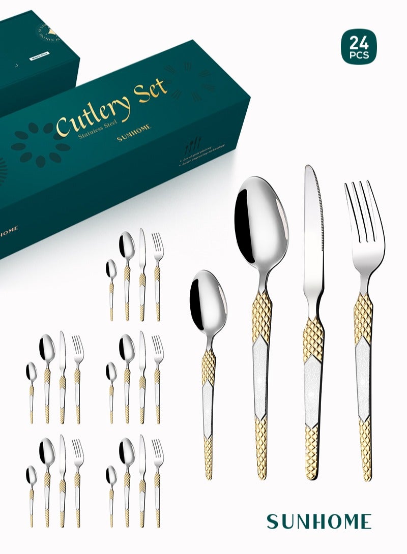 24-Piece Stainless Steel Cutlery Set with Laser Engraving For Kitchen