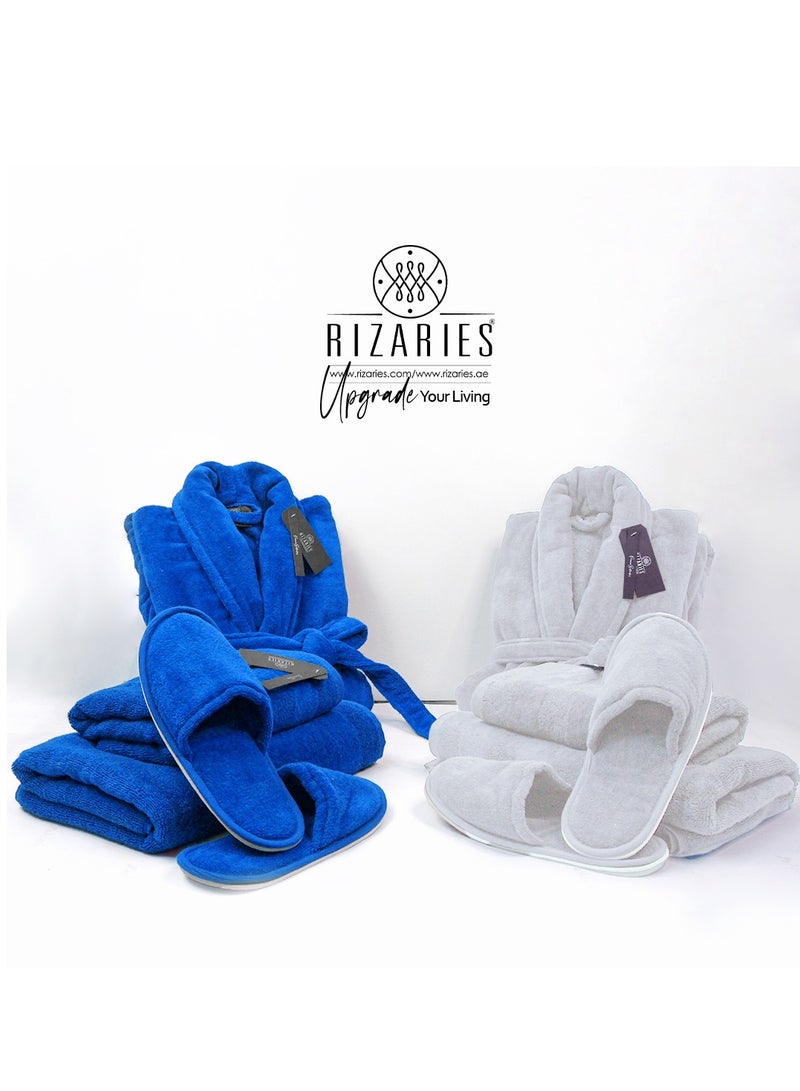 Luxury Couple Bathroom Set - 2 Bathrobes with Slippers and 2 Towel Sets - Unisex