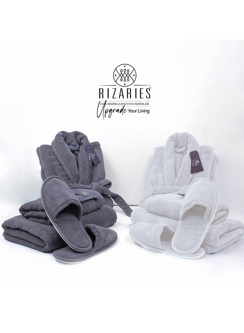 Luxury Couple Bathroom Set - 2 Bathrobes with Slippers and 2 Towel Sets - Unisex