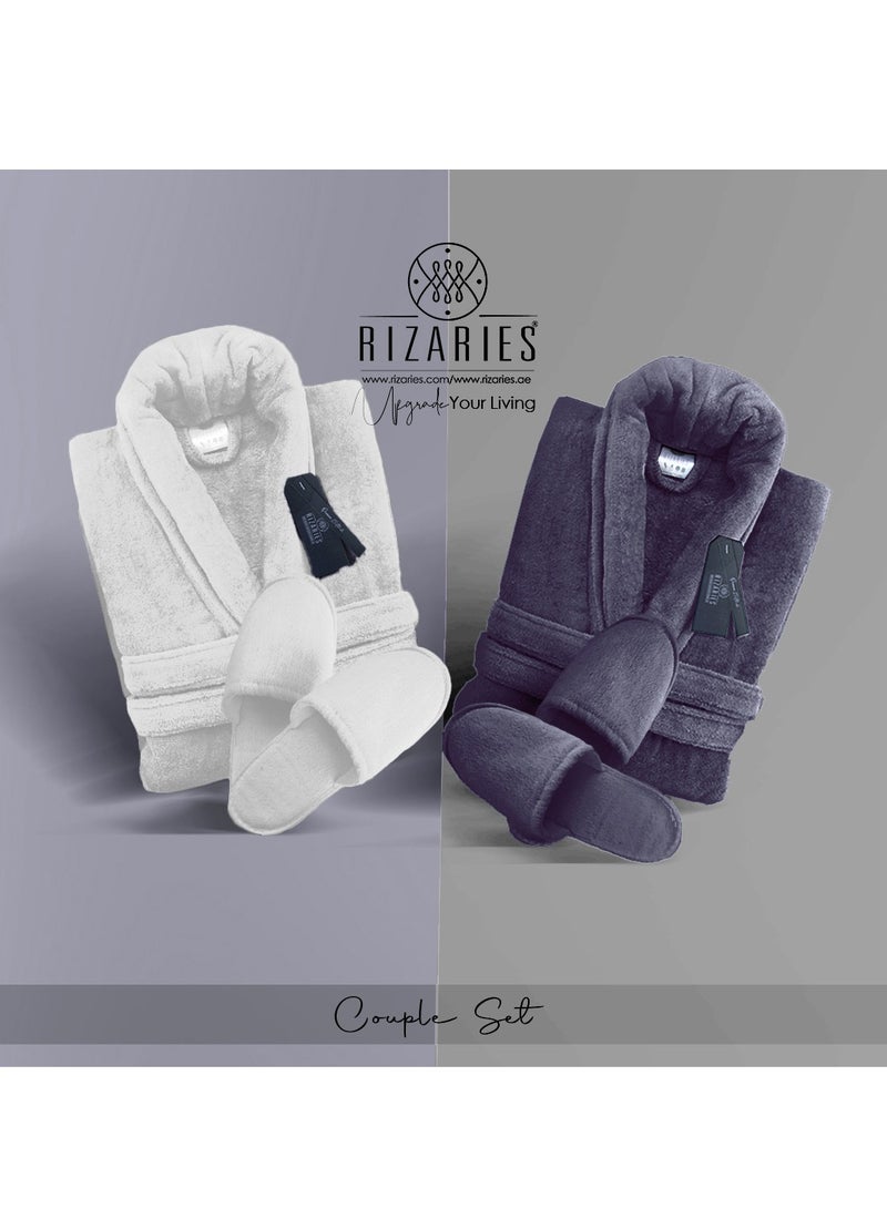 Couple Set Grey & White (2 Velour Bathrobe, 2 Velour Slippers)