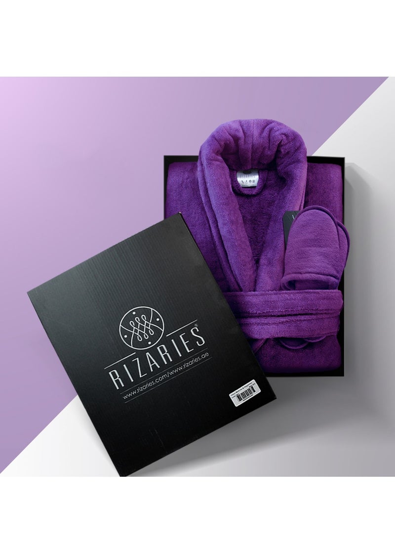 Luxury Bathrobe - 100% Soft Velour Cotton - Purple - 2 Pieces set - Unisex