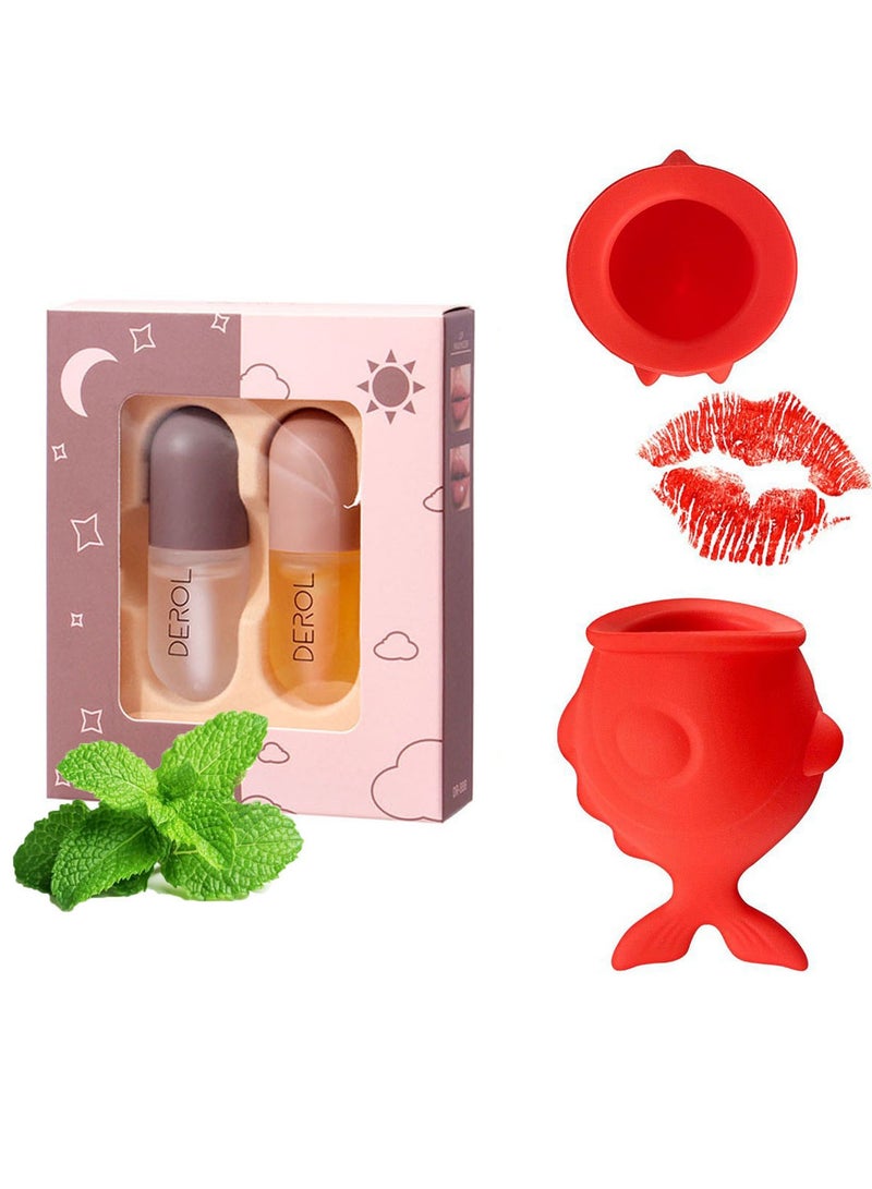 Lip Plumper Lips Plumping Device Set 2pcs Day And Night Maximizer Hydrating Lip Care Maximizer Volume Balm Extreme Buxom Plant Lip Essence Oil Lip Plumper Enhancer Full Lips Enhancement Improving Droo