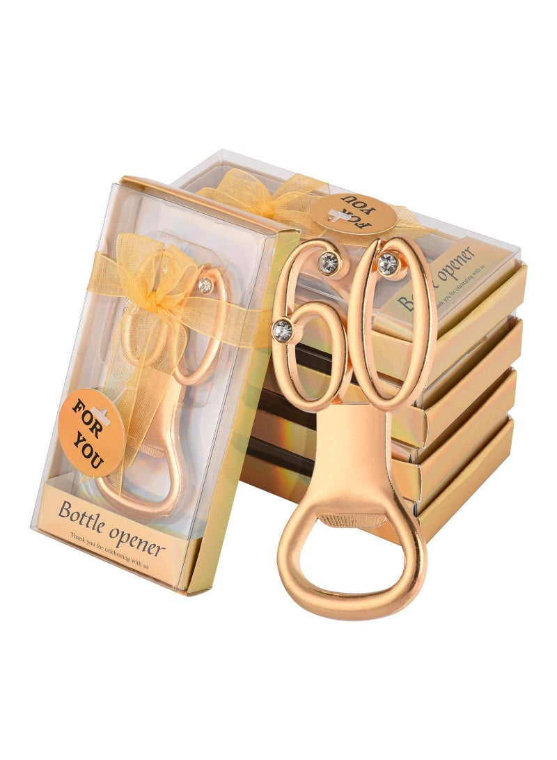 6PCS Gold 60th Bottle Opener, Birthday Favors Golden Wedding Party Commemorative Items Milestone Accessories Elegant Openers for Celebration Decorations