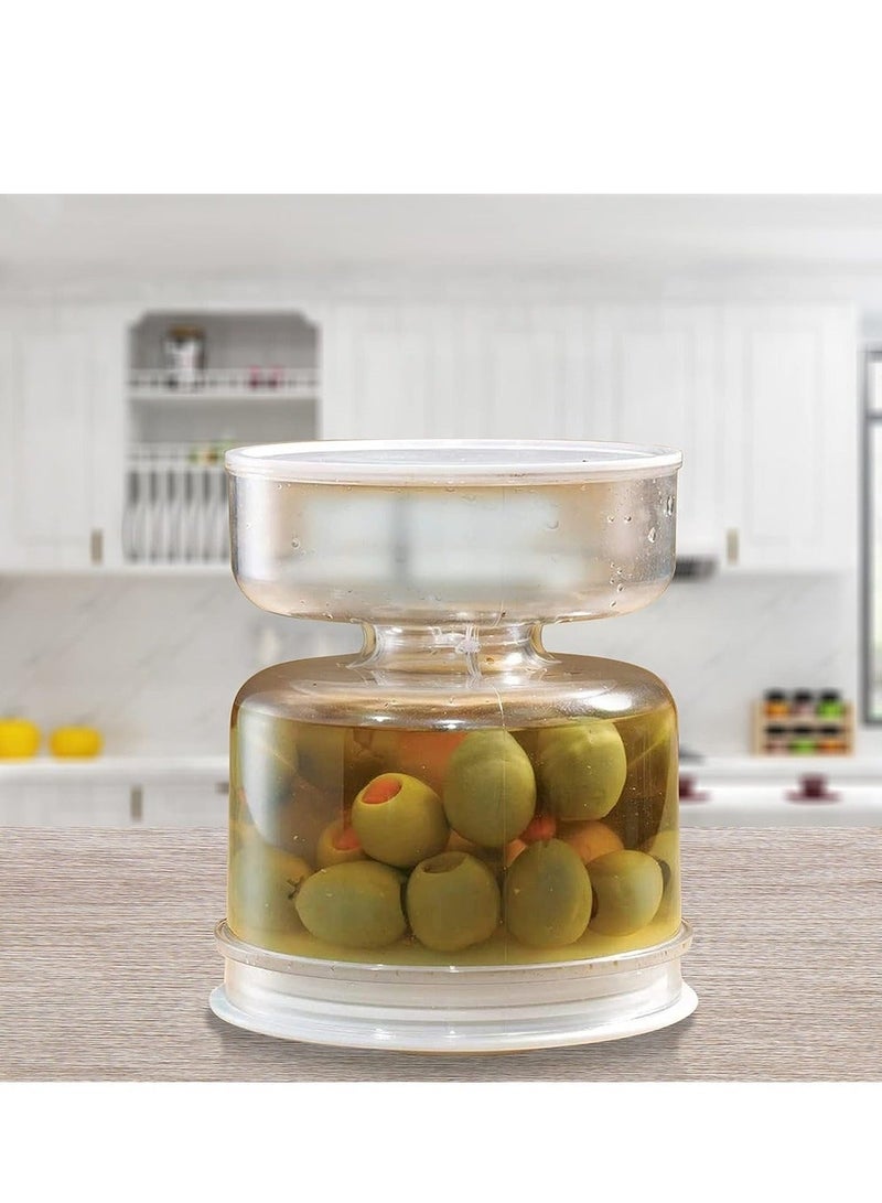 Pickle and Olive Hourglass Jar, Flip Jar Separated from Wet Dry, with Strainer Flip, Leak-proof Juice Separator, for Food Storage