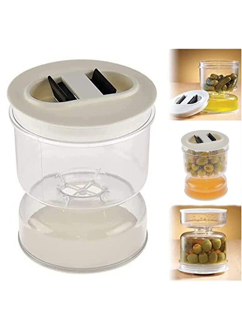 Pickle and Olive Hourglass Jar, Flip Jar Separated from Wet Dry, with Strainer Flip, Leak-proof Juice Separator, for Food Storage