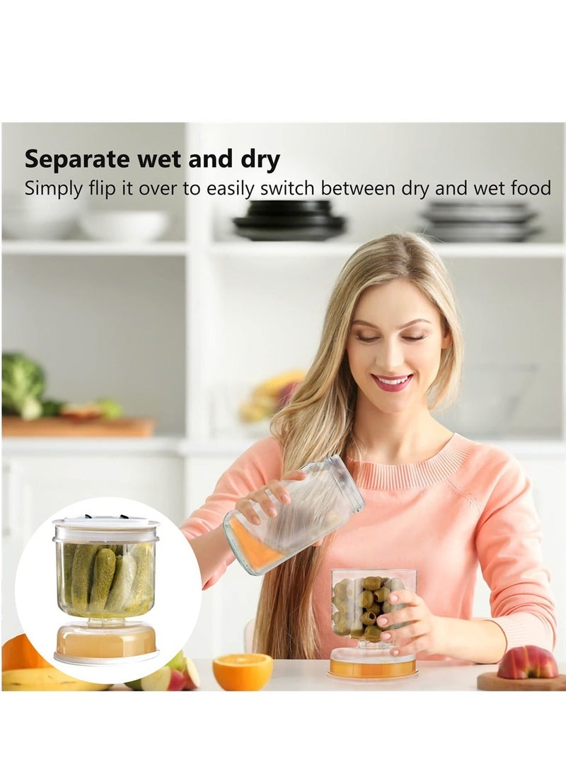 Pickle and Olive Hourglass Jar, Flip Jar Separated from Wet Dry, with Strainer Flip, Leak-proof Juice Separator, for Food Storage