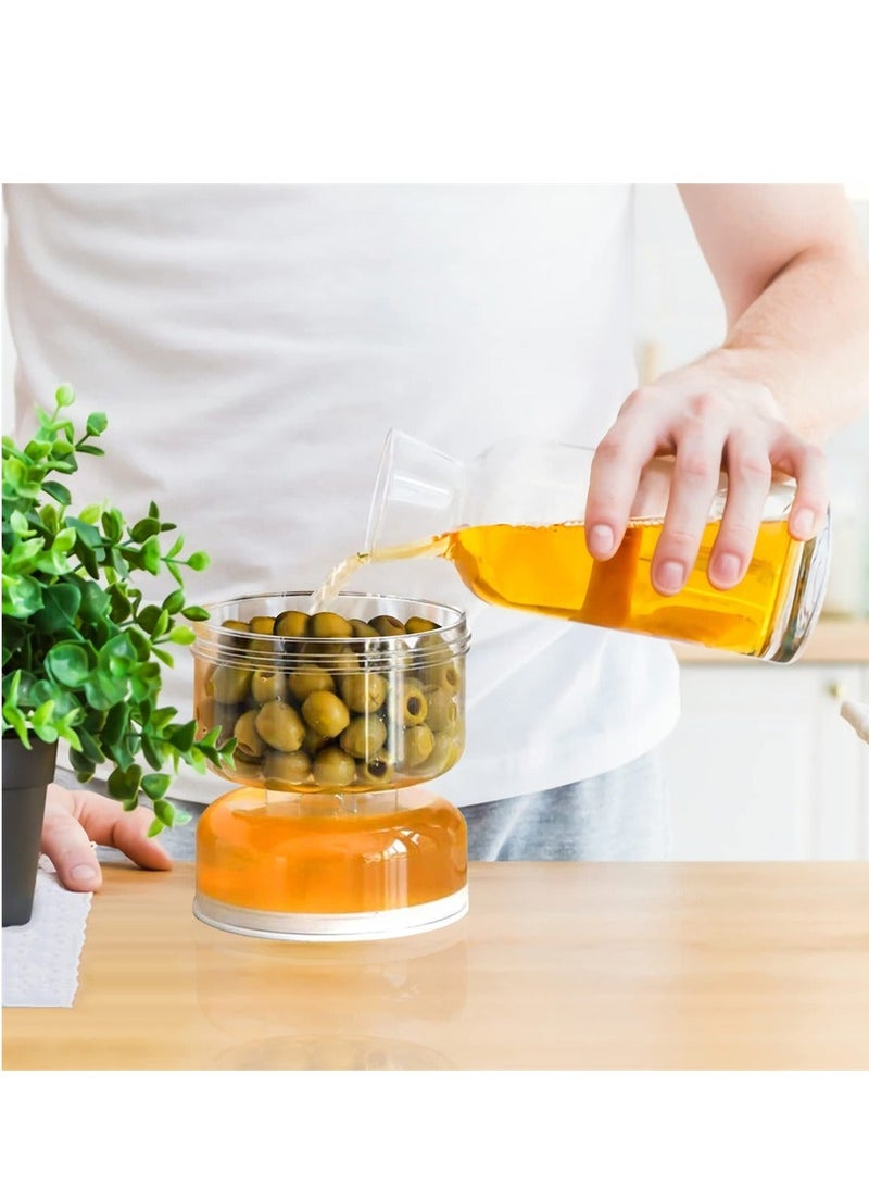 Pickle and Olive Hourglass Jar, Flip Jar Separated from Wet Dry, with Strainer Flip, Leak-proof Juice Separator, for Food Storage