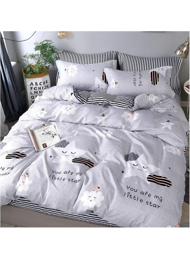 4 Pcs Single Sheets Set - High GSM Brushed Microfiber Set - Deep Pocket 360 All Around Elastic Fitted Sheet - Zipper Closure Duvet Cover Set - Soft and Breathable 2 Pillowcases 50x75cm