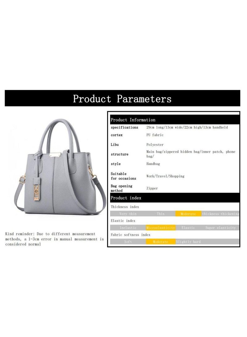 Leather Satchel Handbag Grey