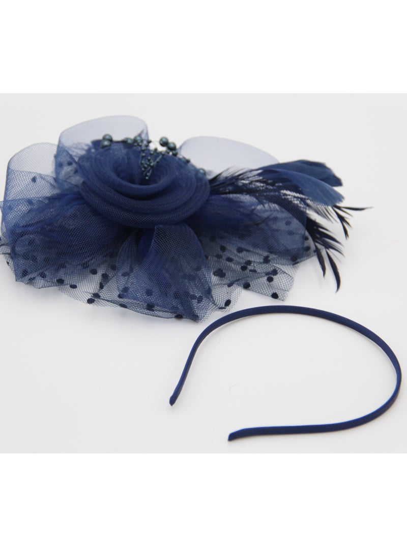 Ddaniela Monalisa Fascinator Hats for Women Tea Party Headband,  Hat Flower Mesh Ribbons Feathers on a Headband and a Clip Tea Party Headwear for Girls and Women Navy Blue