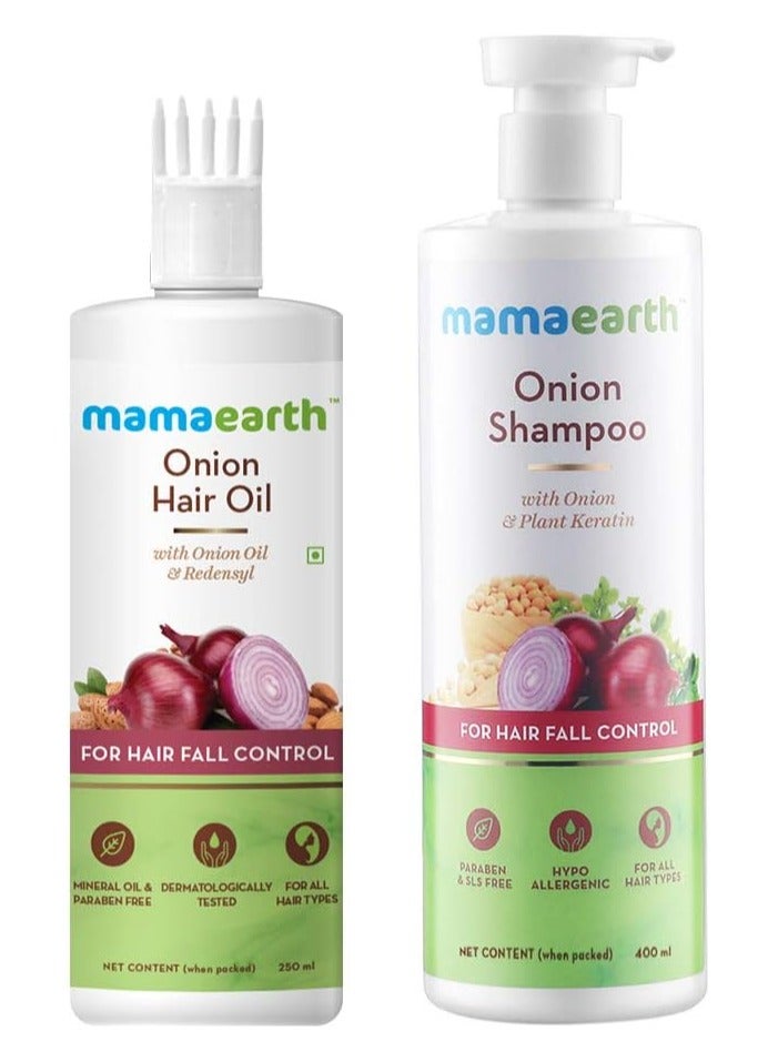 MAMAEARTH Onion Hair Oil 250 ml and Shampoo 400 ml combo