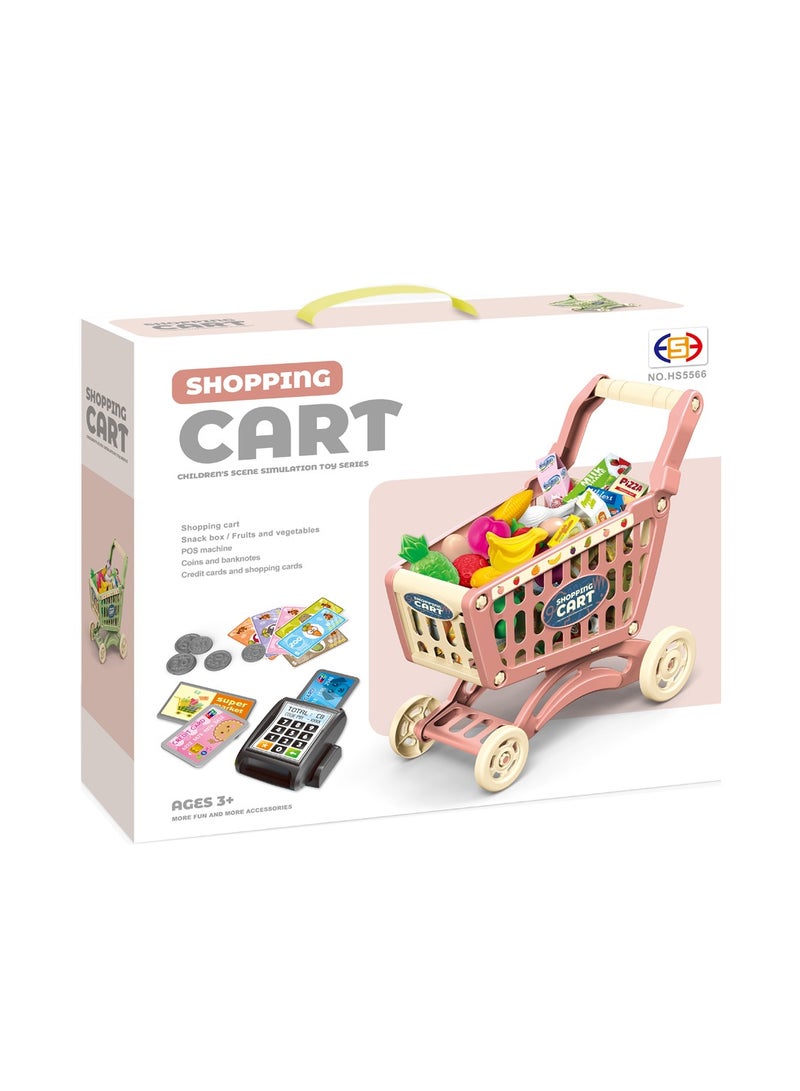 52 PCS Kids' Shopping Set - Shopping Cart, Snack Box, POS Machine, Play Money, Cards - Ages 3+