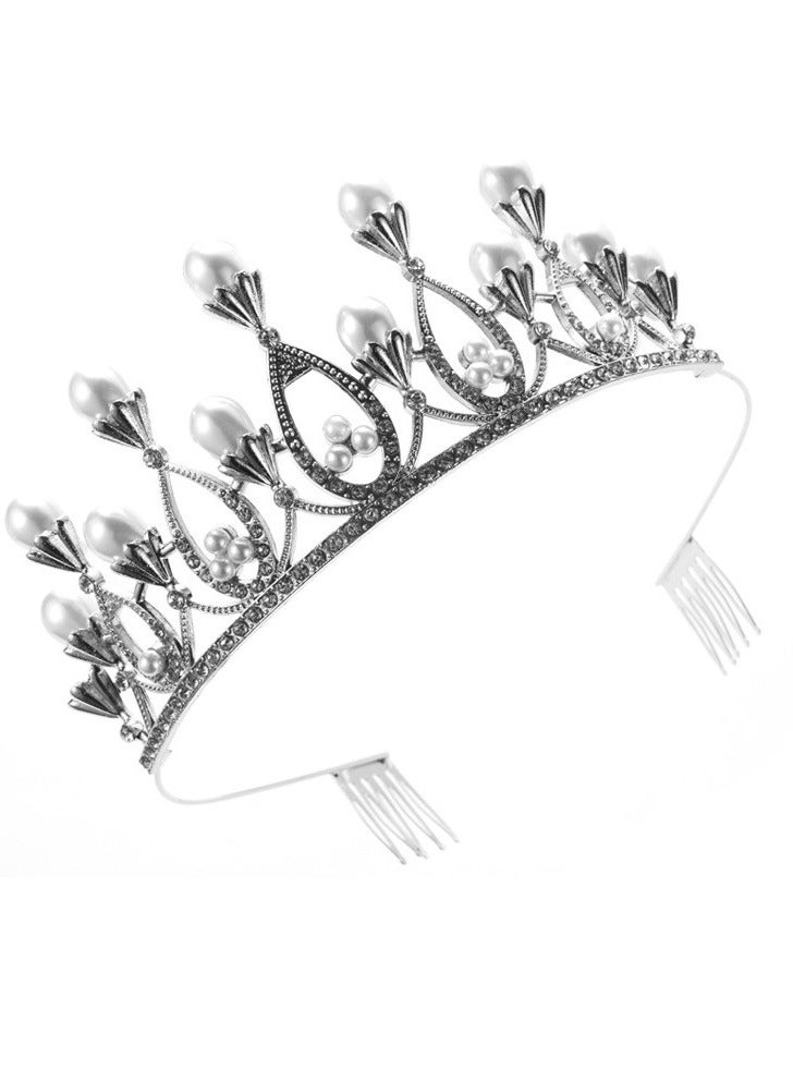 Princess Faux Pearl Crown Tiara Silver