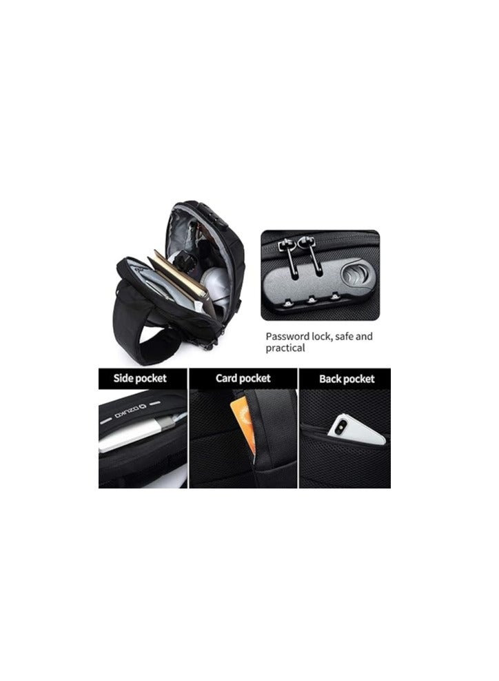 Anti theft sling bag, new men's bag with USB charging port, reflective stripes, shoulder bag, bicycle camping and cycling day bag, waterproof polyester,L