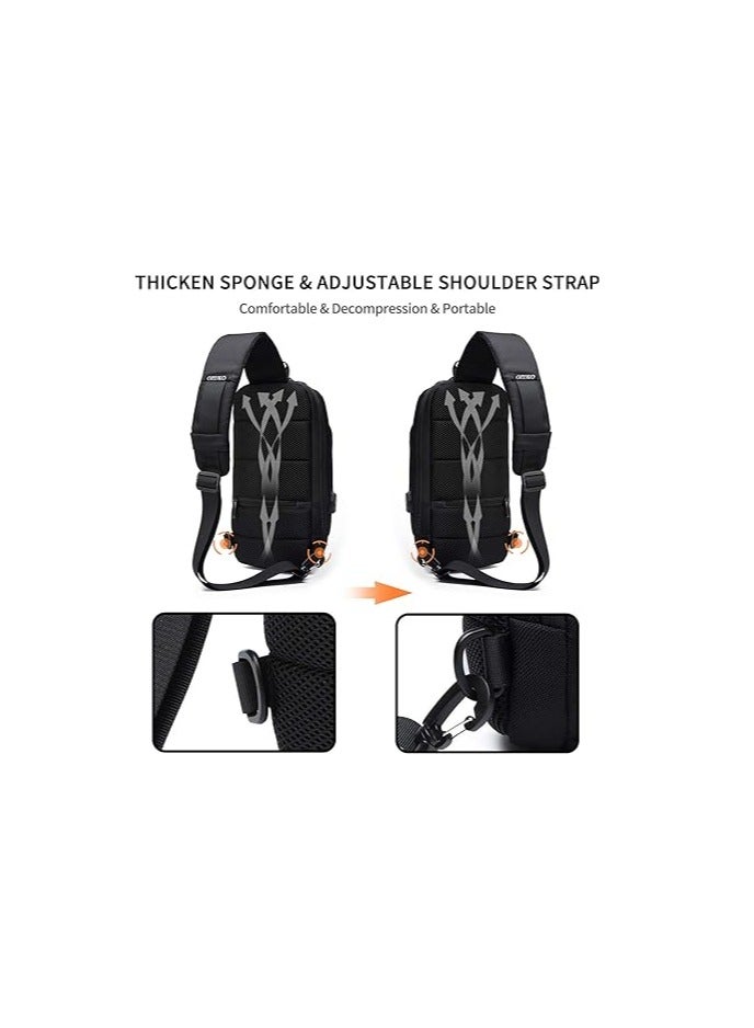 Anti theft sling bag, new men's bag with USB charging port, reflective stripes, shoulder bag, bicycle camping and cycling day bag, waterproof polyester,L