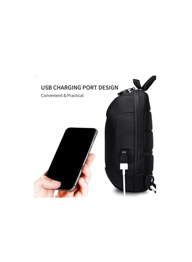 Anti theft sling bag, new men's bag with USB charging port, reflective stripes, shoulder bag, bicycle camping and cycling day bag, waterproof polyester,L