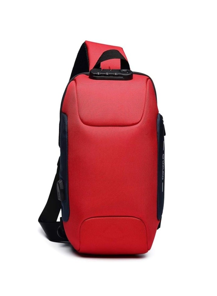 Anti theft sling bag, new men's bag with USB charging port, reflective stripes, shoulder bag, bicycle camping and cycling day bag, waterproof polyester，L