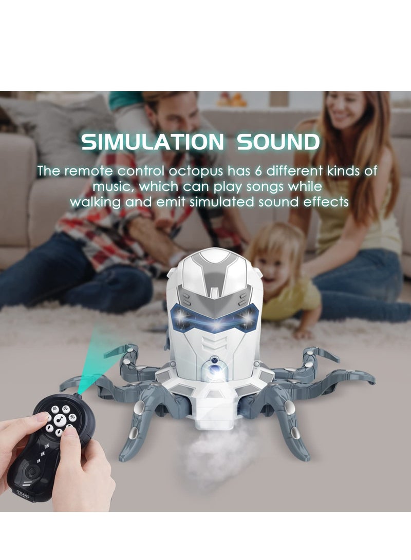 Remote Control Octopus Kids Toys - Realistic RC Octopus, Music Effect, LED Light, 2 Crawl Modes 3 Spray Modes Toys for 6 7 8 9 10 11 12+ Year Old Boys/Girls Birthday Gifts for Children
