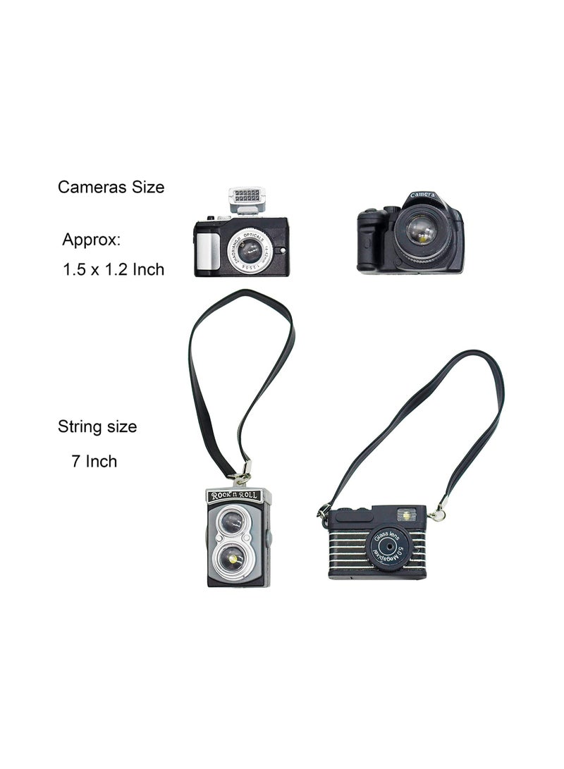 Mini Camera for Dolls, 1:4 Scale Miniature SLR Camera Mini Camera Ornament with Flash and Shutter Sound, Vintage Camera Model Digital SLR Camera, 4 Pcs