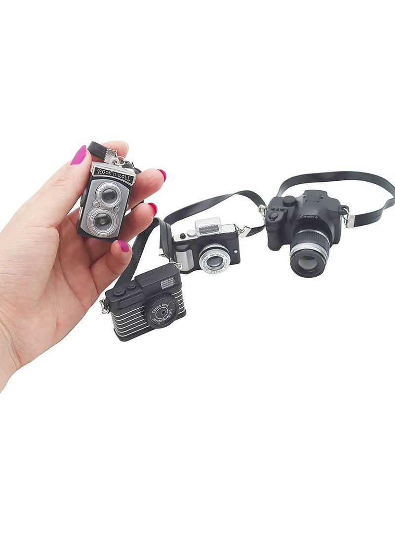 Mini Camera for Dolls, 1:4 Scale Miniature SLR Camera Mini Camera Ornament with Flash and Shutter Sound, Vintage Camera Model Digital SLR Camera, 4 Pcs